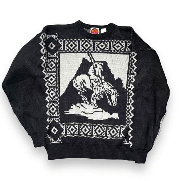 Vintage 1980s Miller Outerwear End of the Trail Sweater XL Black White Native - Picture 7 of 7